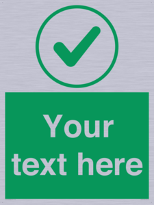 Custom green background, green tick in circle sign